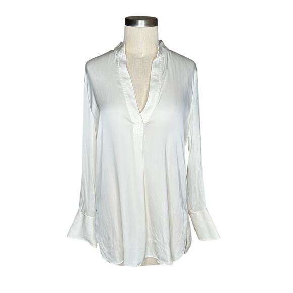 BY MALENE BIRGER Cream White Silk V-Neck Long Sleeve Blouse Women's Size 40 - Picture 1 of 8